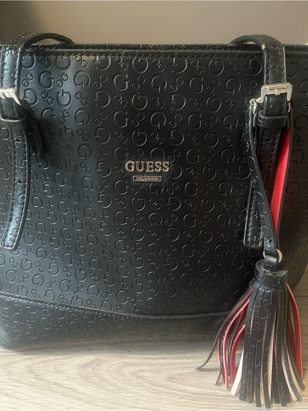 GUESS Black Tote Bag with Red Accent - Picture 9 of 16